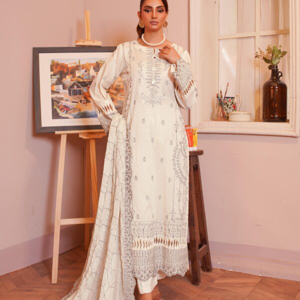 Manizay Nigaar Premium Embroidered Lawn With Embroidered Chiffon Dupatta M-03