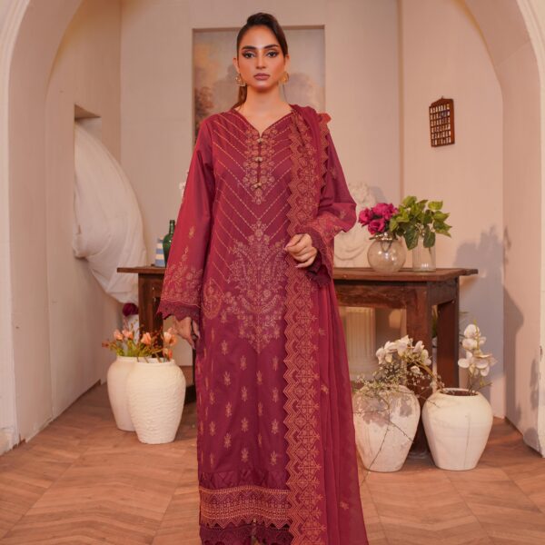 Manizay Nigaar Premium Embroidered Lawn With Embroidered Chiffon Dupatta M-04