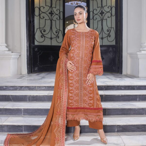 Manizay Zarlish Premium Embroidered Lawn With Embroidered Crinkle Dupatta M-01