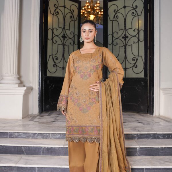 Manizay Zarlish Premium Embroidered Lawn With Embroidered Crinkle Dupatta M-03