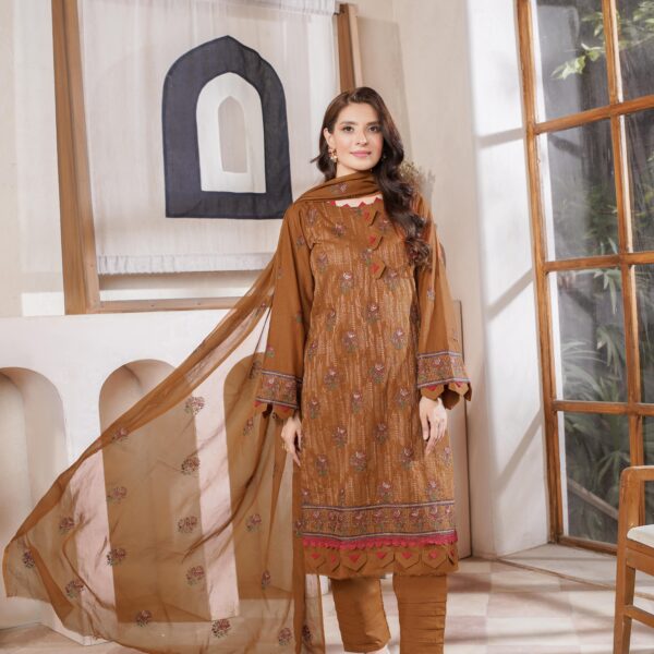 Manizay Khanum Premium Embroidered Lawn With Pure Embroidered Crinkle Dupatta M-08
