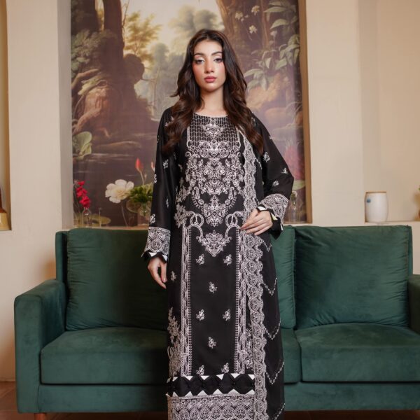 Manizay Black Special Premium Embroidered Lawn With Embroidered Chiffon Dupatta 06 Articles In One Box
