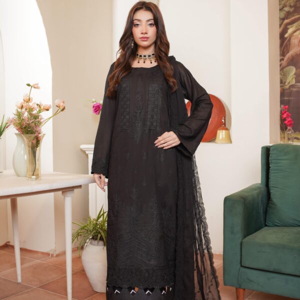 Manizay Black Special Premium Embroidered Lawn With Embroidered Chiffon Dupatta M-02