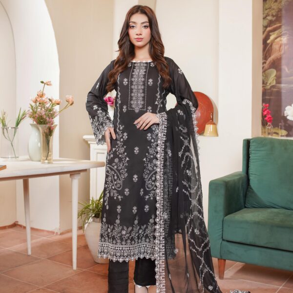 Manizay Black Special Premium Embroidered Lawn With Embroidered Chiffon Dupatta M-03