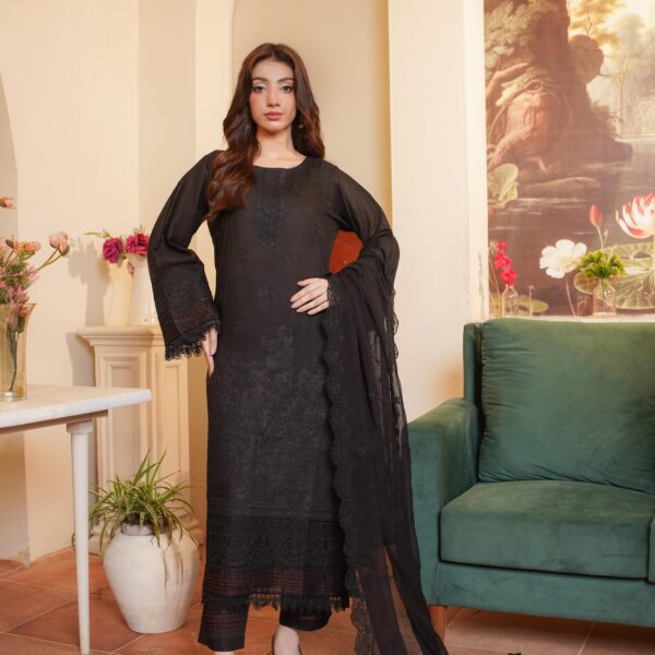 Manizay Black Special Premium Embroidered Lawn With Embroidered Chiffon Dupatta M-05