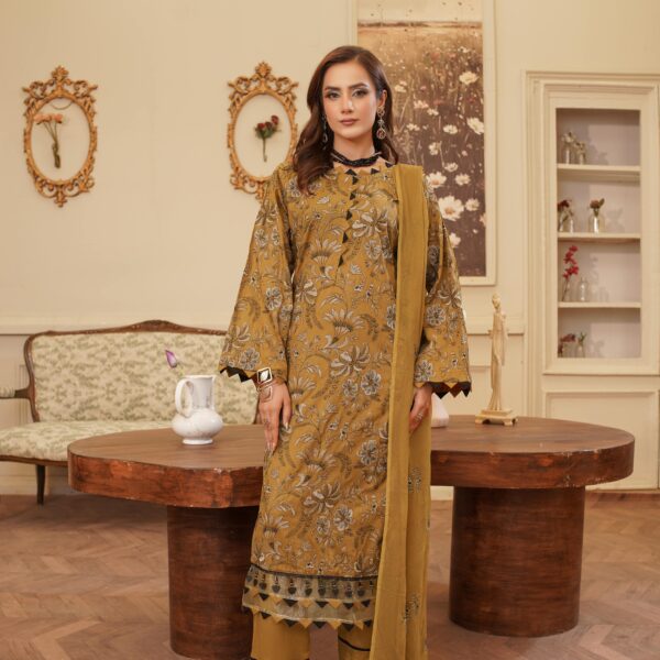 Manizay Noor Mehal Premium Embroidered Lawn With Embroidered Crinkle Dupatta M-01