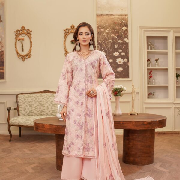 Manizay Noor Mehal Premium Embroidered Lawn With Embroidered Crinkle Dupatta M-05