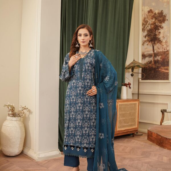 Manizay Noor Mehal Premium Embroidered Lawn With Embroidered Crinkle Dupatta M-06