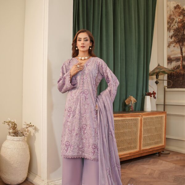 Manizay Noor Mehal Premium Embroidered Lawn With Embroidered Crinkle Dupatta M-08