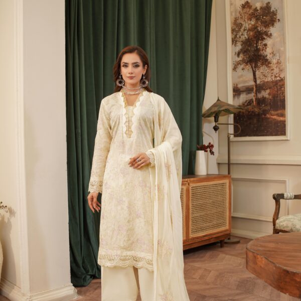 Manizay Noor Mehal Premium Embroidered Lawn With Embroidered Crinkle Dupatta M-10