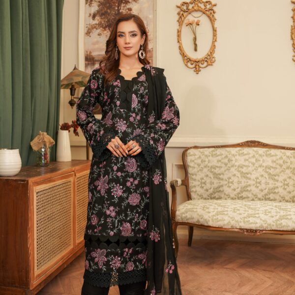 Manizay Noor Mehal Premium Embroidered Lawn With Embroidered Crinkle Dupatta M-09