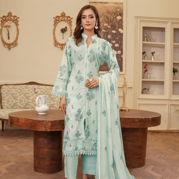 Manizay Noor Mehal Premium Embroidered Lawn With Embroidered Crinkle Dupatta M-02