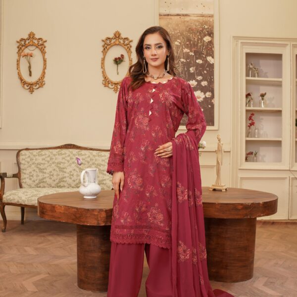 Manizay Noor Mehal Premium Embroidered Lawn With Embroidered Crinkle Dupatta M-03