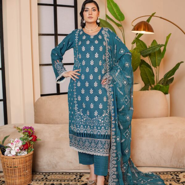 Manizay Andaaz E Hawa Premium Embroidered Karandi With Embroidered Chiffon Dupatta M-01