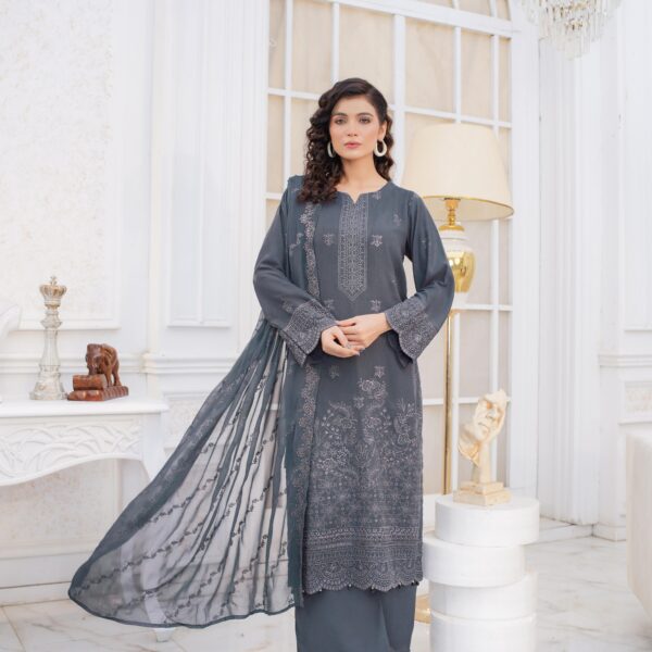 Manizay Manzil Premium Embroidered ChikenKari Karandi With Embroidered Chiffon Dupatta M-04