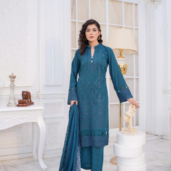 Manizay Manzil Premium Embroidered ChikenKari Karandi With Embroidered Chiffon Dupatta M-05