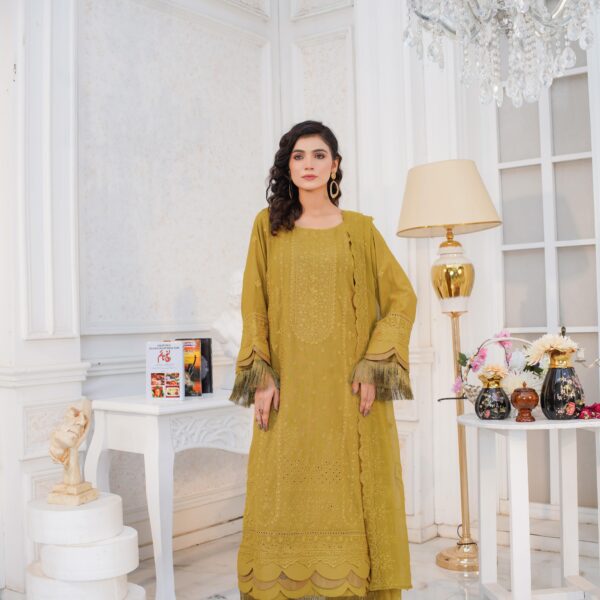 Manizay Manzil Premium Embroidered ChikenKari Karandi With Embroidered Chiffon Dupatta M-09