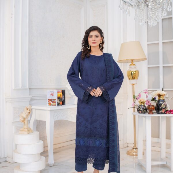 Manizay Manzil Premium Embroidered ChikenKari Karandi With Embroidered Chiffon Dupatta M-10
