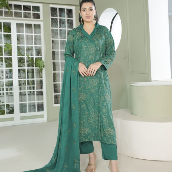 Manizay Gul e Gulzar Premium Embroidered Winter Karandi With Embroidered Crinkle Dupatta M-10