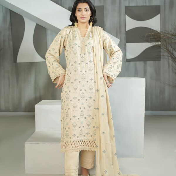 Manizay Gul e Gulzar Premium Embroidered Winter Karandi With Embroidered Crinkle Dupatta M-07