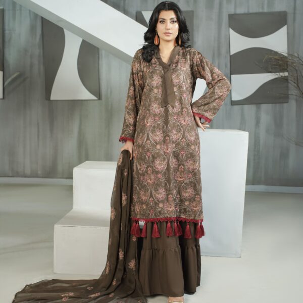 Manizay Gul e Gulzar Premium Embroidered Winter Karandi With Embroidered Crinkle Dupatta M-01