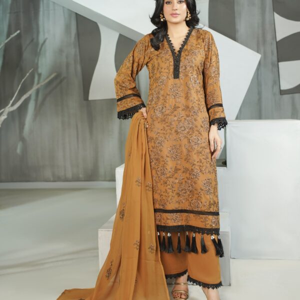 Manizay Gul e Gulzar Premium Embroidered Winter Karandi With Embroidered Crinkle Dupatta M-05