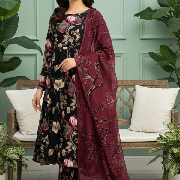 Manizay Bholi Bano Premium Digital Print Viscos With Digital Print Pure Crinkle Dupatta M-04