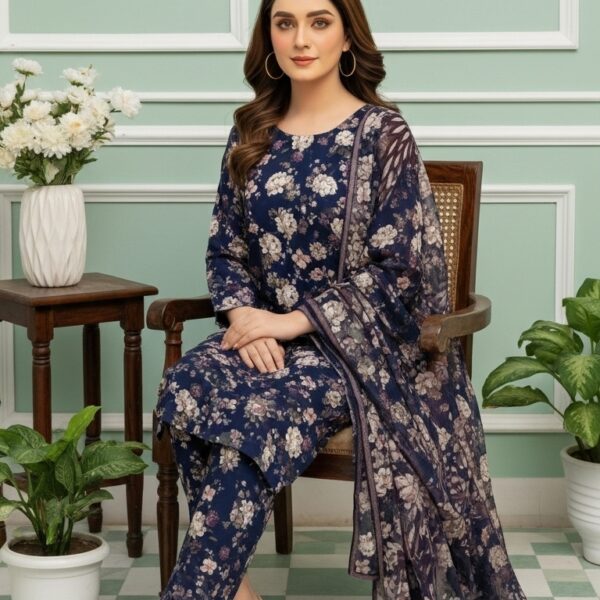 Manizay Bholi Bano Premium Digital Print Viscos With Digital Print Pure Crinkle Dupatta M-08