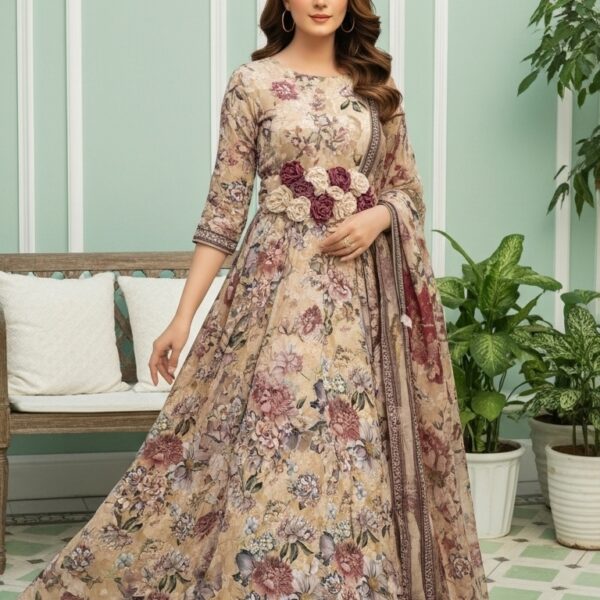 Manizay Bholi Bano Premium Digital Print Viscos With Digital Print Pure Crinkle Dupatta M-06