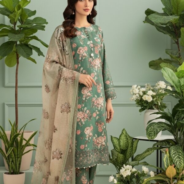 Manizay Bholi Bano Premium Digital Print Viscos With Digital Print Pure Crinkle Dupatta M-07