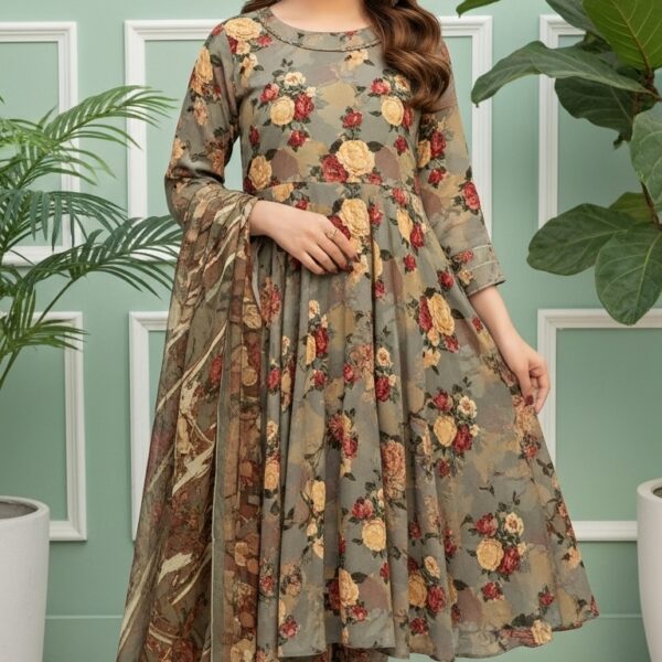 Manizay Bholi Bano Premium Digital Print Viscos With Digital Print Pure Crinkle Dupatta M-09