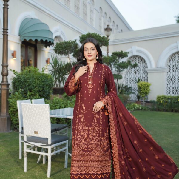 Manizay Shouk Kamal Premium Embroidered Peach Leather With Embroidered Wool Shawl M-09