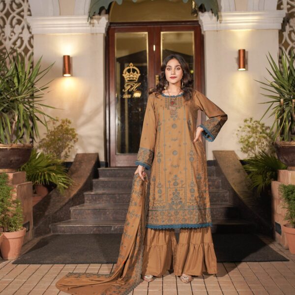 Manizay Shouk Kamal Premium Embroidered Peach Leather With Embroidered Wool Shawl M-10