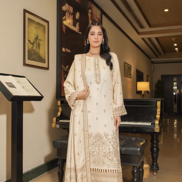 Manizay Khush Haabi Premium Embroidered Winter Karandi With Heavy Embroidered Wool Shawl M-09