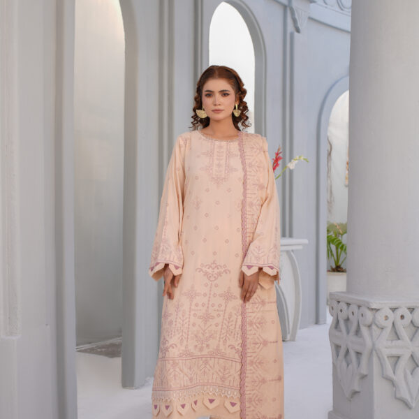 Manizay Umang  Premium Embroidered Peach Leather With Embroidered Wool Shawl M-03