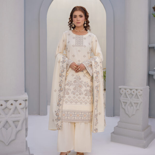 Manizay Umang  Premium Embroidered Peach Leather With Embroidered Wool Shawl M-06