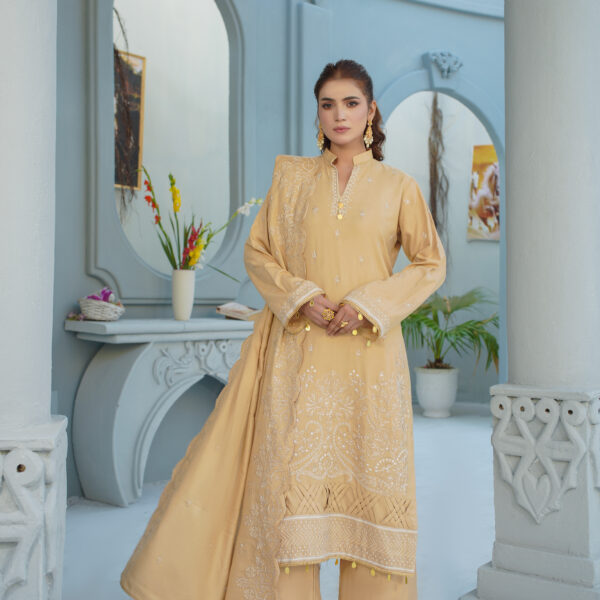 Manizay Umang  Premium Embroidered Peach Leather With Embroidered Wool Shawl M-10