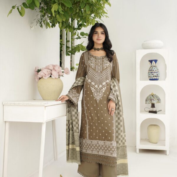 Manizay Zaib Un Nisa Premium Embroidered Dhanak With Pure Pashmina Shawl M-03