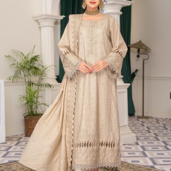 Manizay Nigah E Shokh Premium Embroidered Dhanak With Embroidered Dhanak Shawl M-10