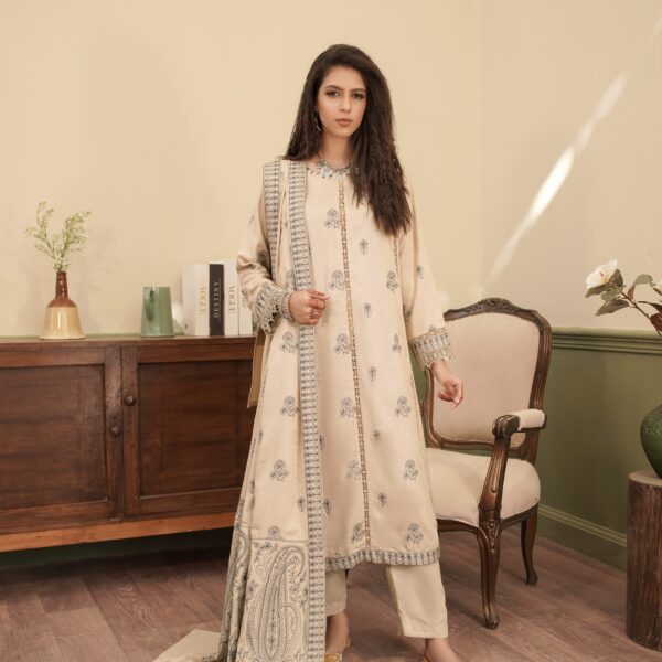 Manizay Dastaan E Jashan Premium Embroidered Staple Karandi With Heavy Embroidered Staple Karandi Shawl M-04