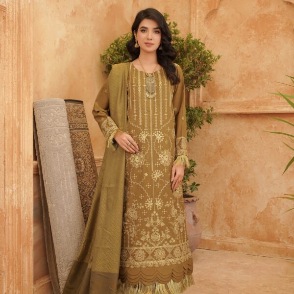 Manizay Dhalti Shaam Premium Embroidered Winter Dhanak With Pure Pashmina Shawl M-04