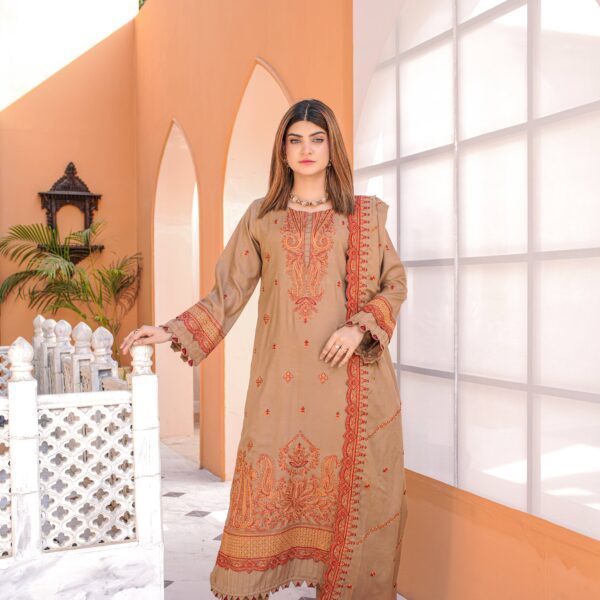 Manizay Miraas Premium Embroidered Peach Leather With Embroidered Wool Shawl M-09