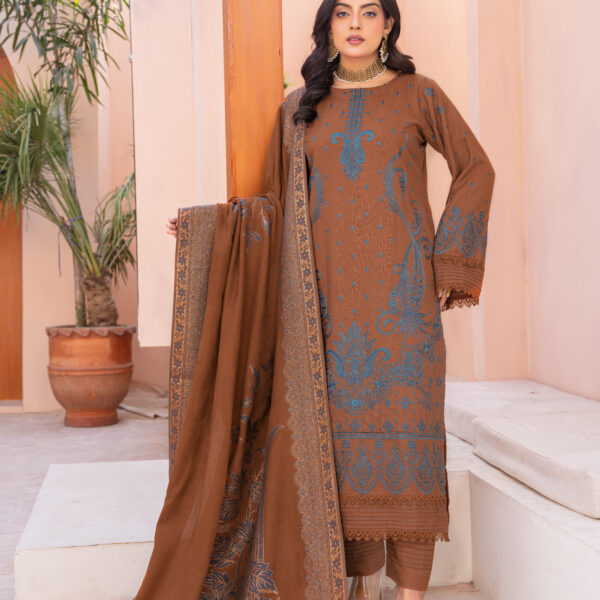 Manizay Zouk E Malika Premium Embroidered Peach Leather With Pure Pashmina Shawl M-01