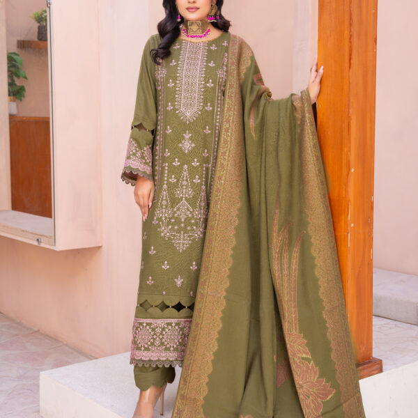 Manizay Zouk E Malika Premium Embroidered Peach Leather With Pure Pashmina Shawl M-06