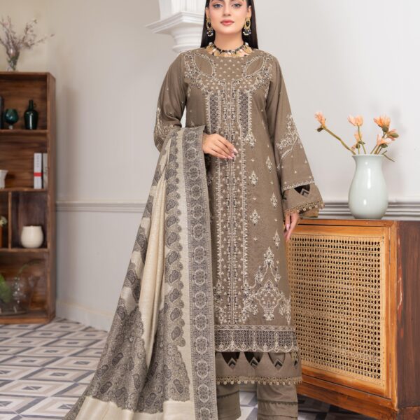 Manizay Afsanah Premium Embroidered Peach Leather With Pure Pashmina Shawl M-01