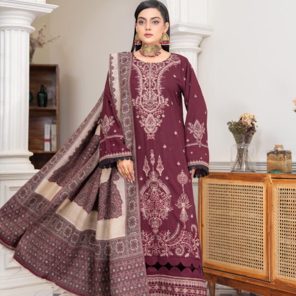 Manizay Afsanah Premium Embroidered Peach Leather With Pure Pashmina Shawl M-02