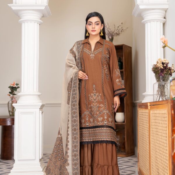 Manizay Afsanah Premium Embroidered Peach Leather With Pure Pashmina Shawl M-03