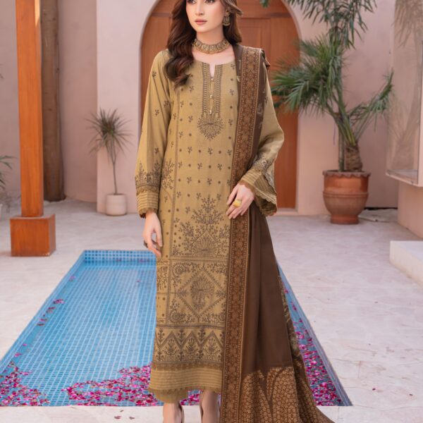 Manizay Angan Premium Embroidered Peach Leather With Pure Pashmina Shawl M-01