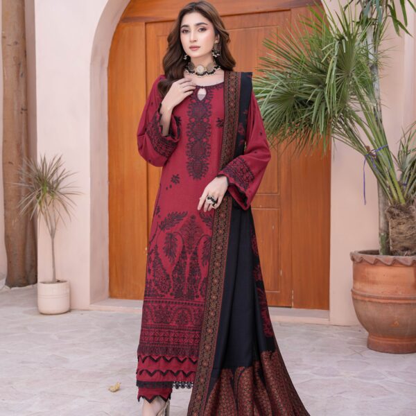 Manizay Angan Premium Embroidered Peach Leather With Pure Pashmina Shawl M-04