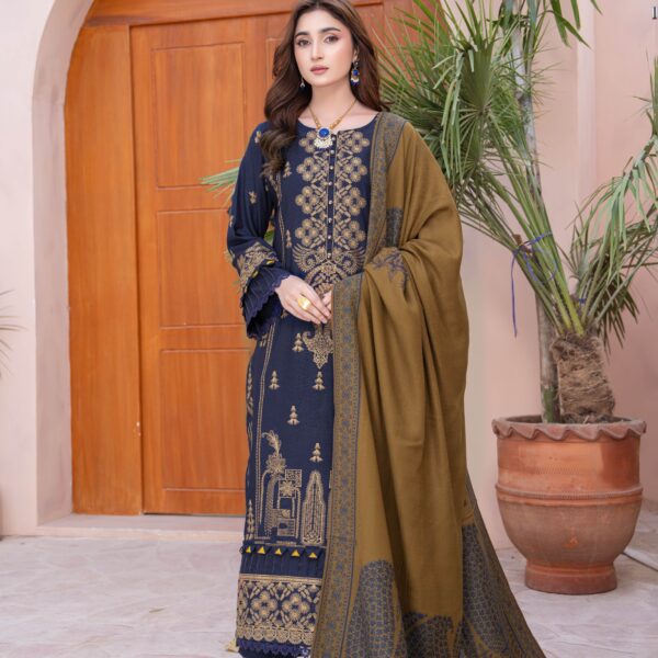 Manizay Angan Premium Embroidered Peach Leather With Pure Pashmina Shawl M-05